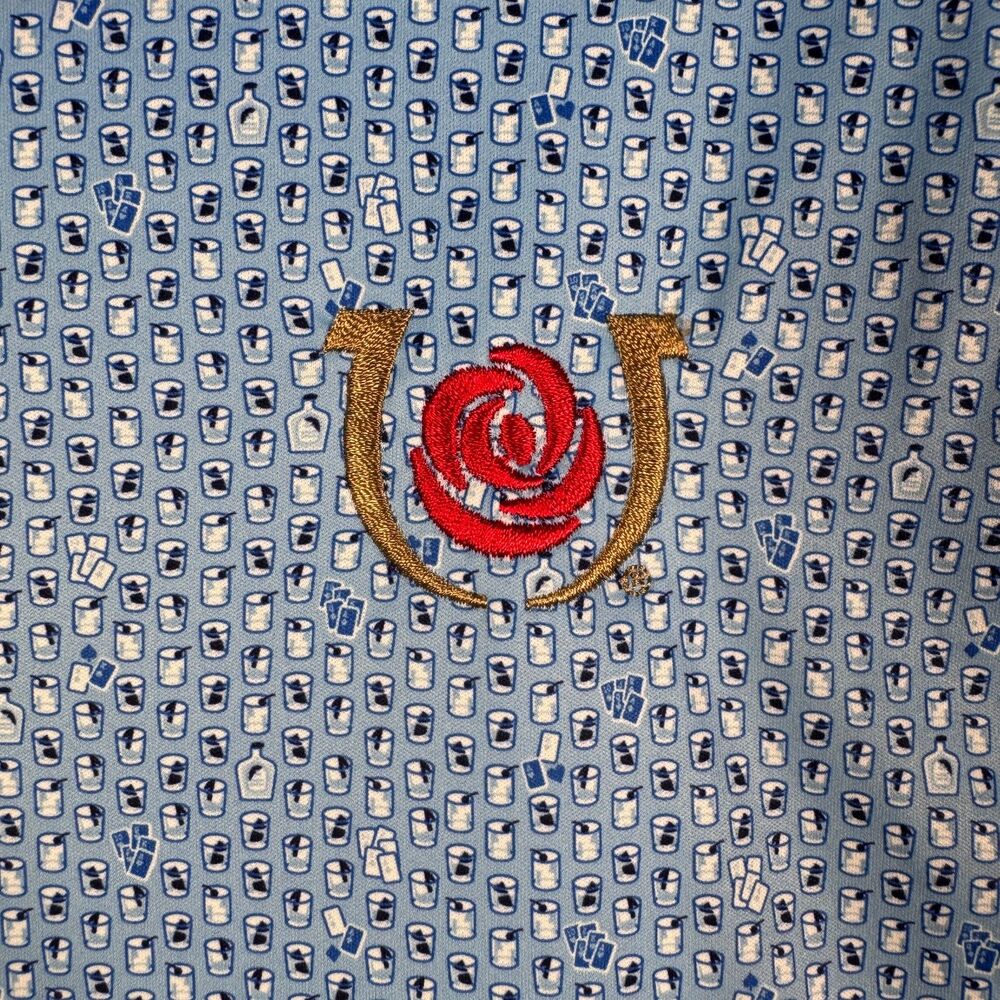 Peter Millar Golf Polo Shirt Mens XXL Blue Featherweight UPF 50+ Kentucky Derby